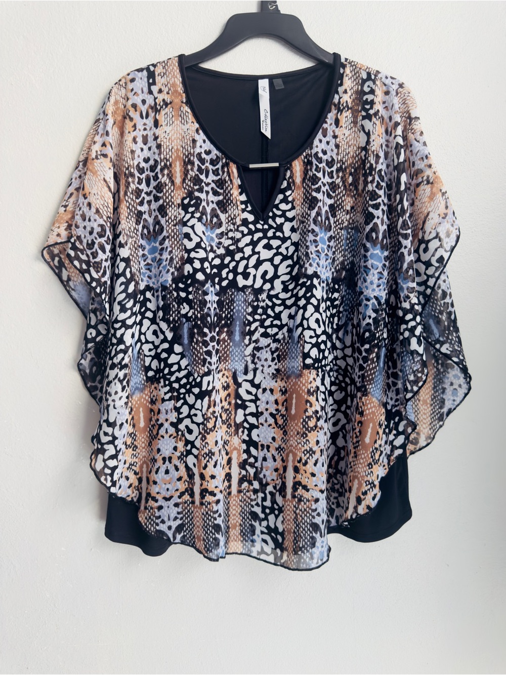 NY Collection Multicolor Animal Print Flutter Sleeve Blouse